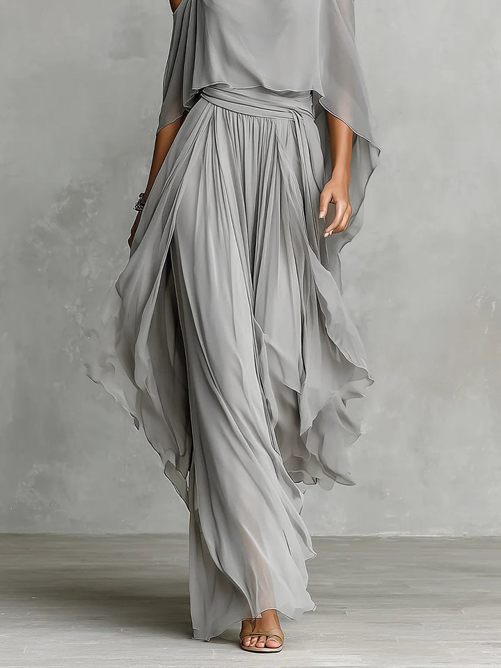 Isabella | Ensemble Haut Fluide Gris & Pantalon en Chiffon • S1
