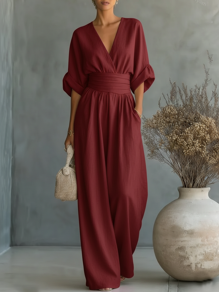 Combinaison Élégante Col en V Taille Haute • S1