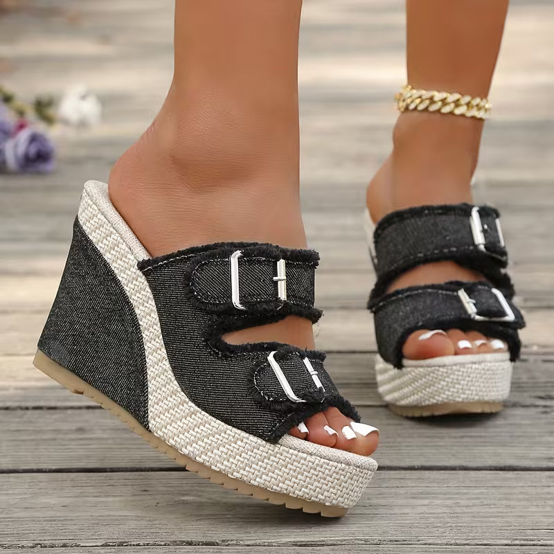 Elara Sandales Compensées en Denim