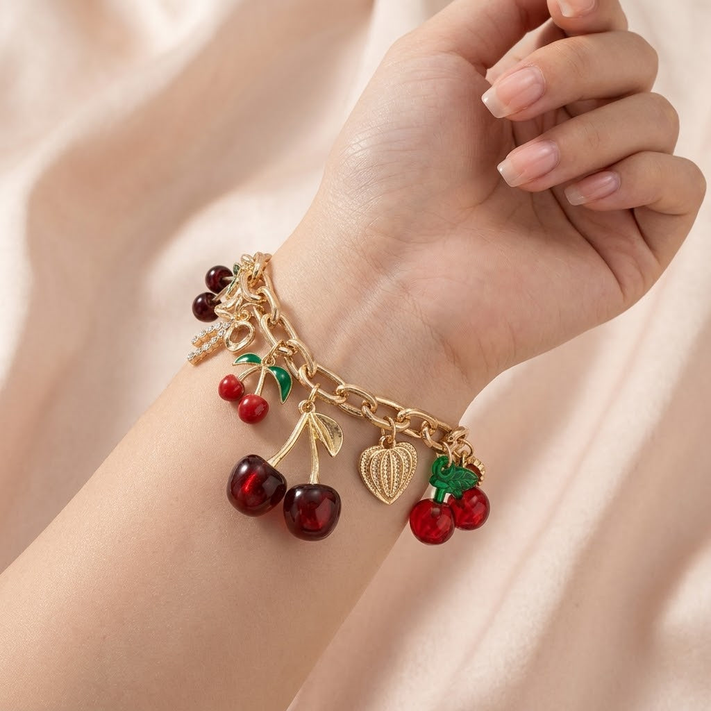 Bracelet Breloques Cerise Rouge