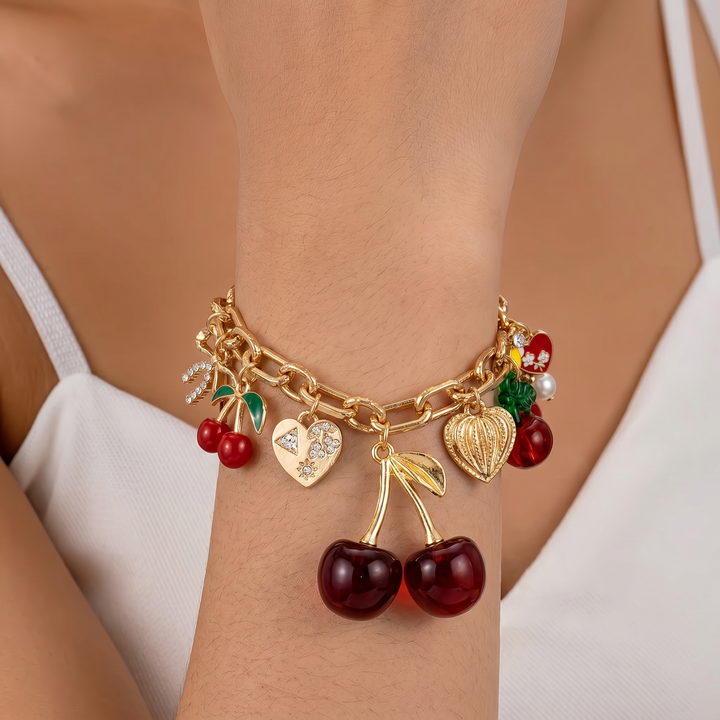 Bracelet Breloques Cerise Rouge