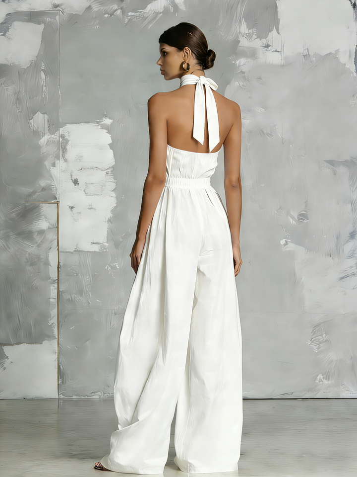 Zoltán | Combinaison Blanche Élégante en Tissu Tissé, Sans Manches, Col Halter • S1