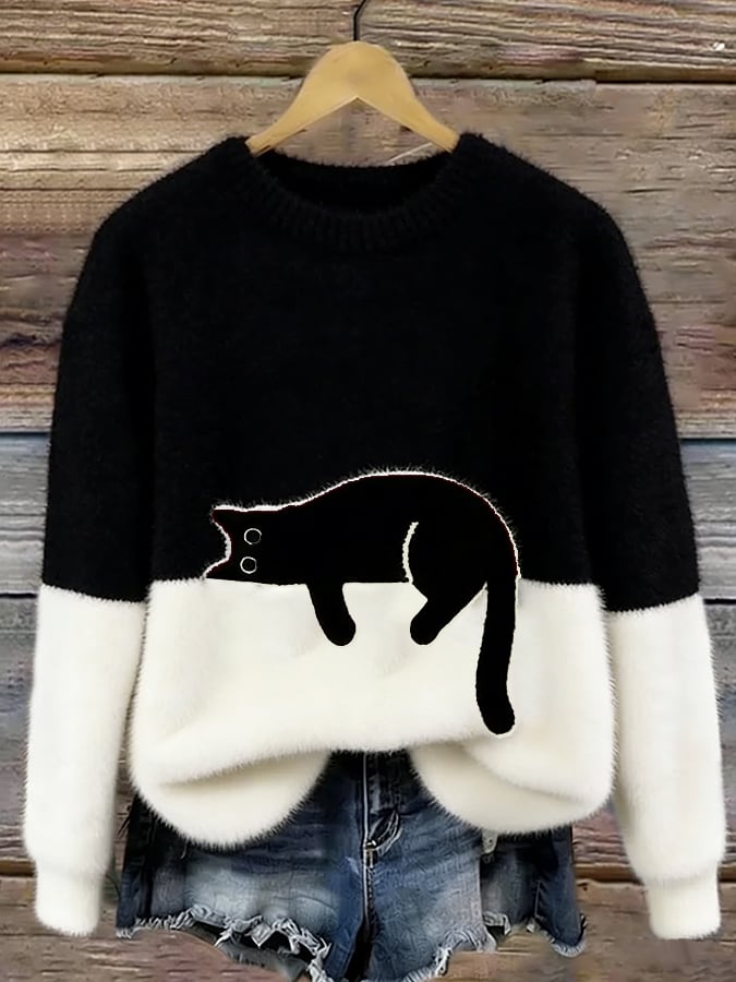 Camille | Pull Oversize Élégant Imprimé Chat