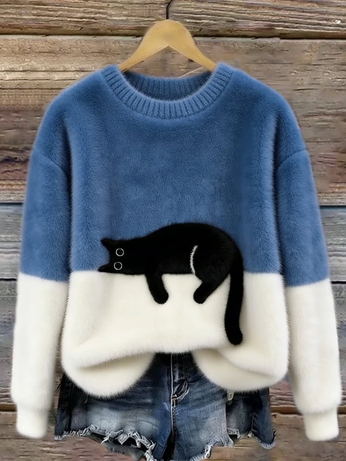 Camille | Pull Oversize Élégant Imprimé Chat