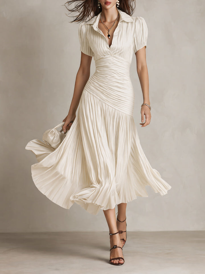 Adriana - Robe Midi en Satin Rayé Rétro