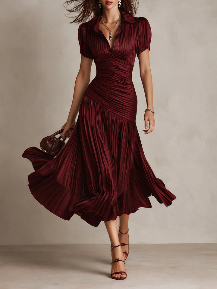 Adriana - Robe Midi en Satin Rayé Rétro