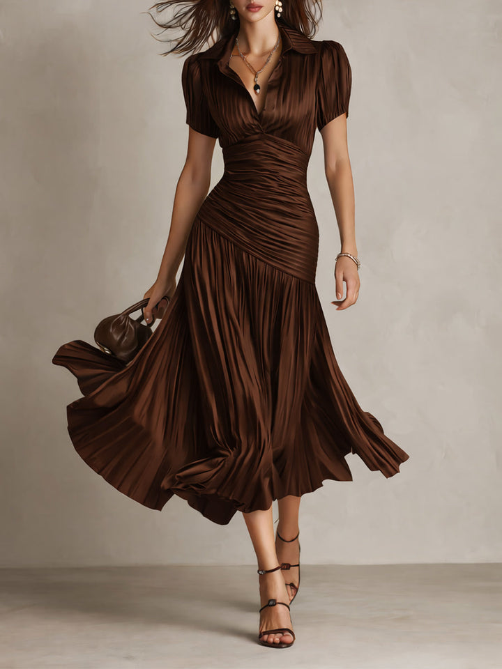 Adriana - Robe Midi en Satin Rayé Rétro
