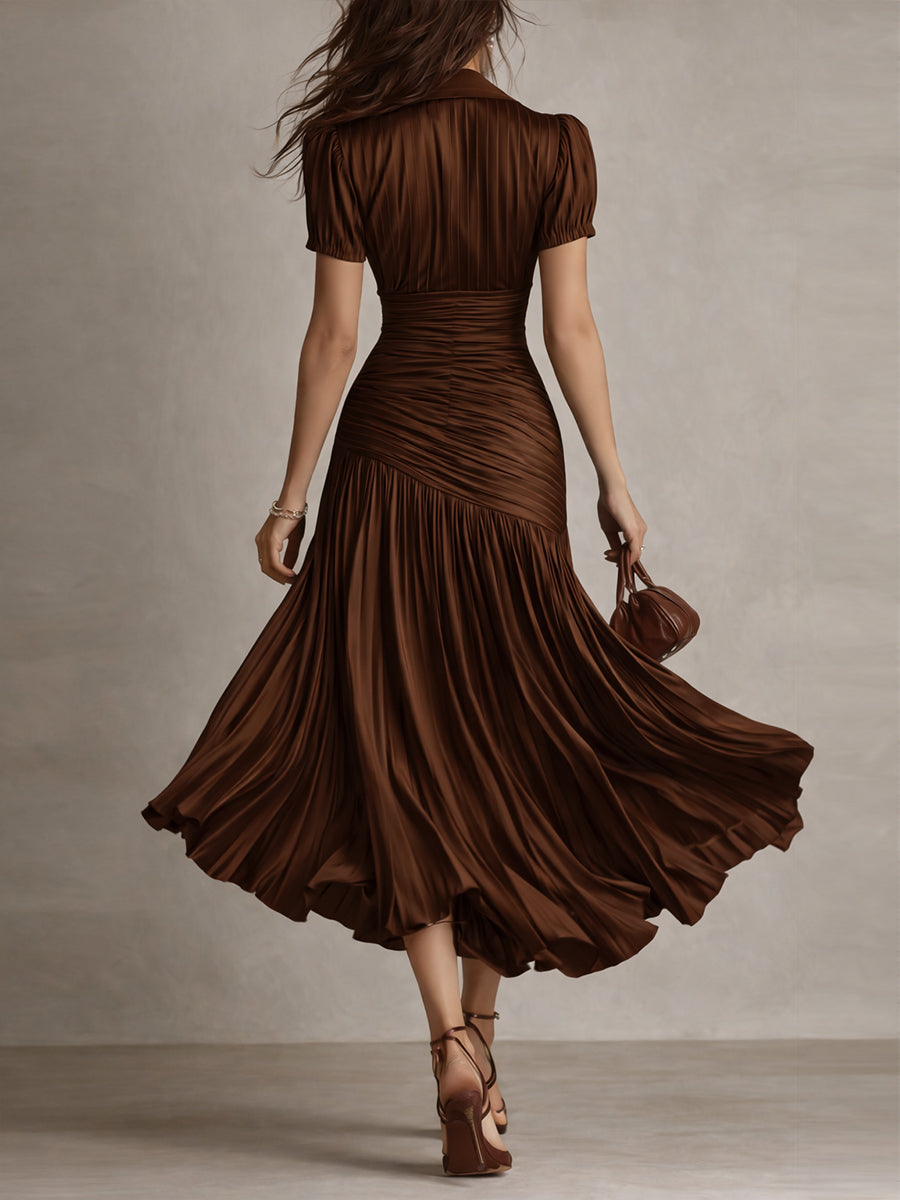 Adriana - Robe Midi en Satin Rayé Rétro