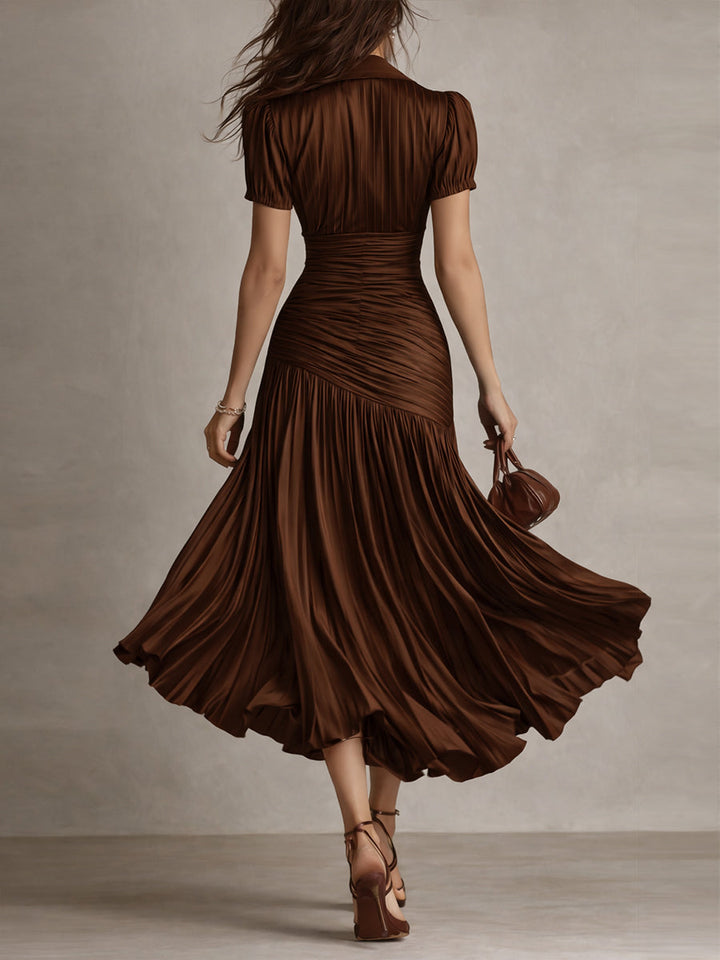 Adriana - Robe Midi en Satin Rayé Rétro