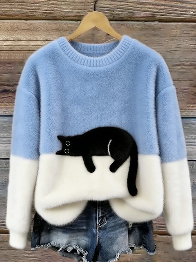 Camille | Pull Oversize Élégant Imprimé Chat