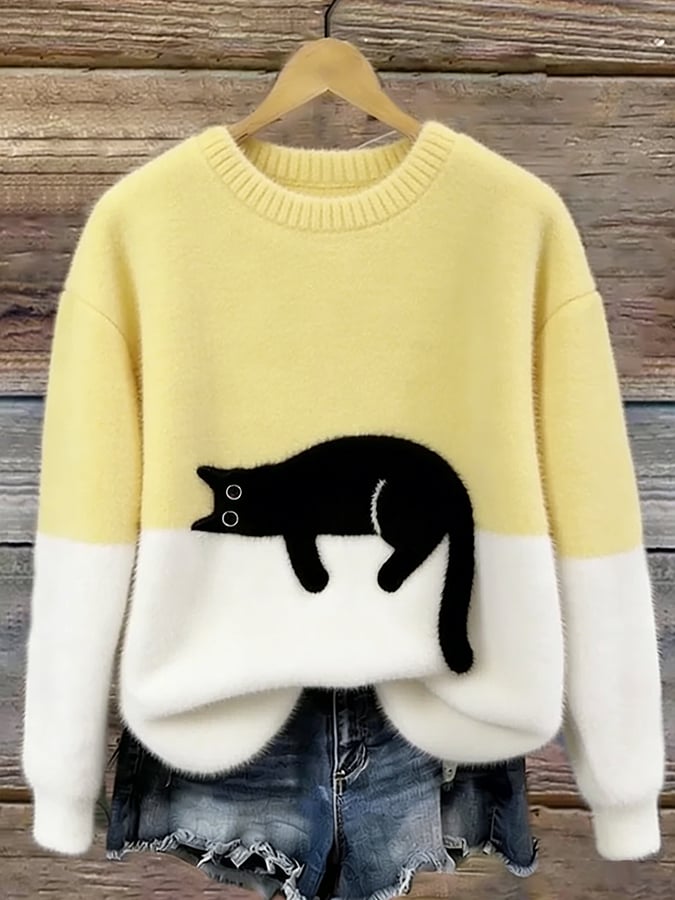 Camille | Pull Oversize Élégant Imprimé Chat