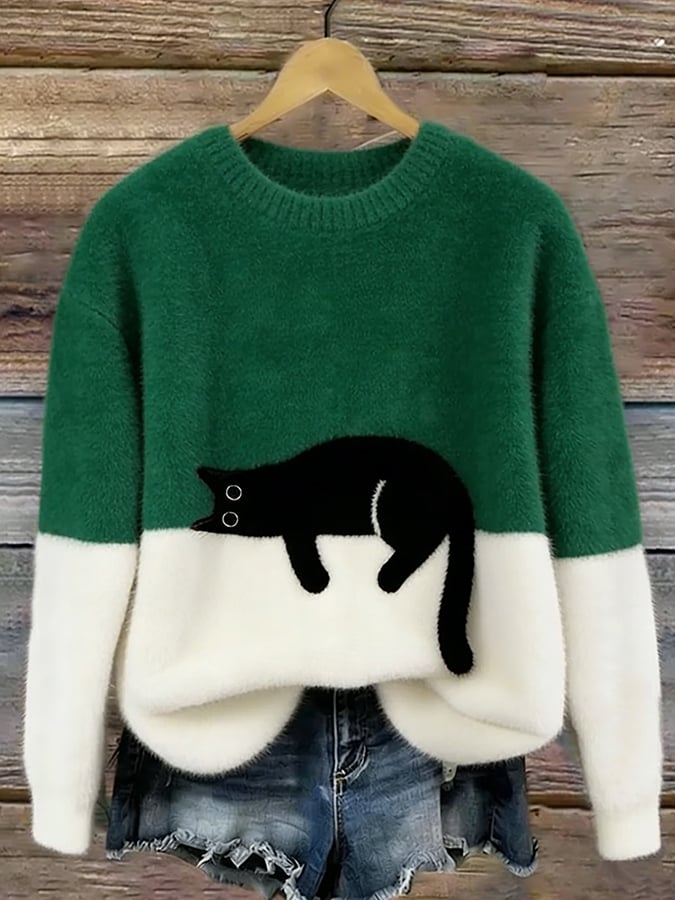 Camille | Pull Oversize Élégant Imprimé Chat