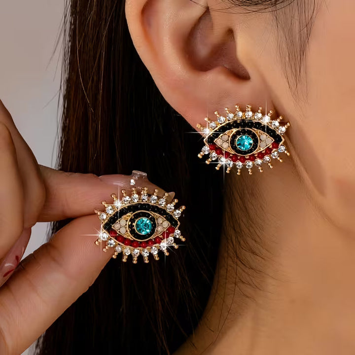 Boucles d'Oreilles Œil Grec en Strass