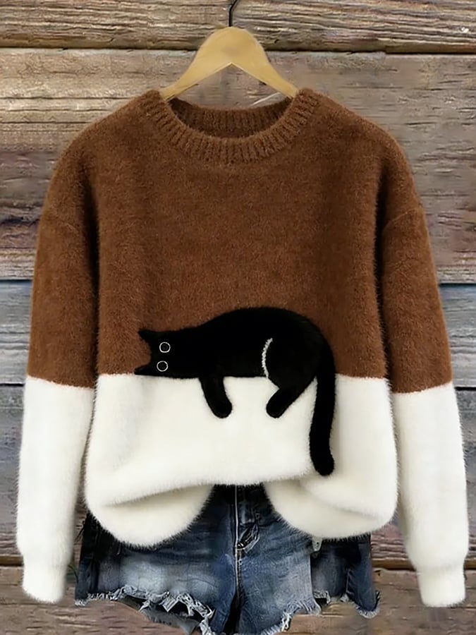 Camille | Pull Oversize Élégant Imprimé Chat