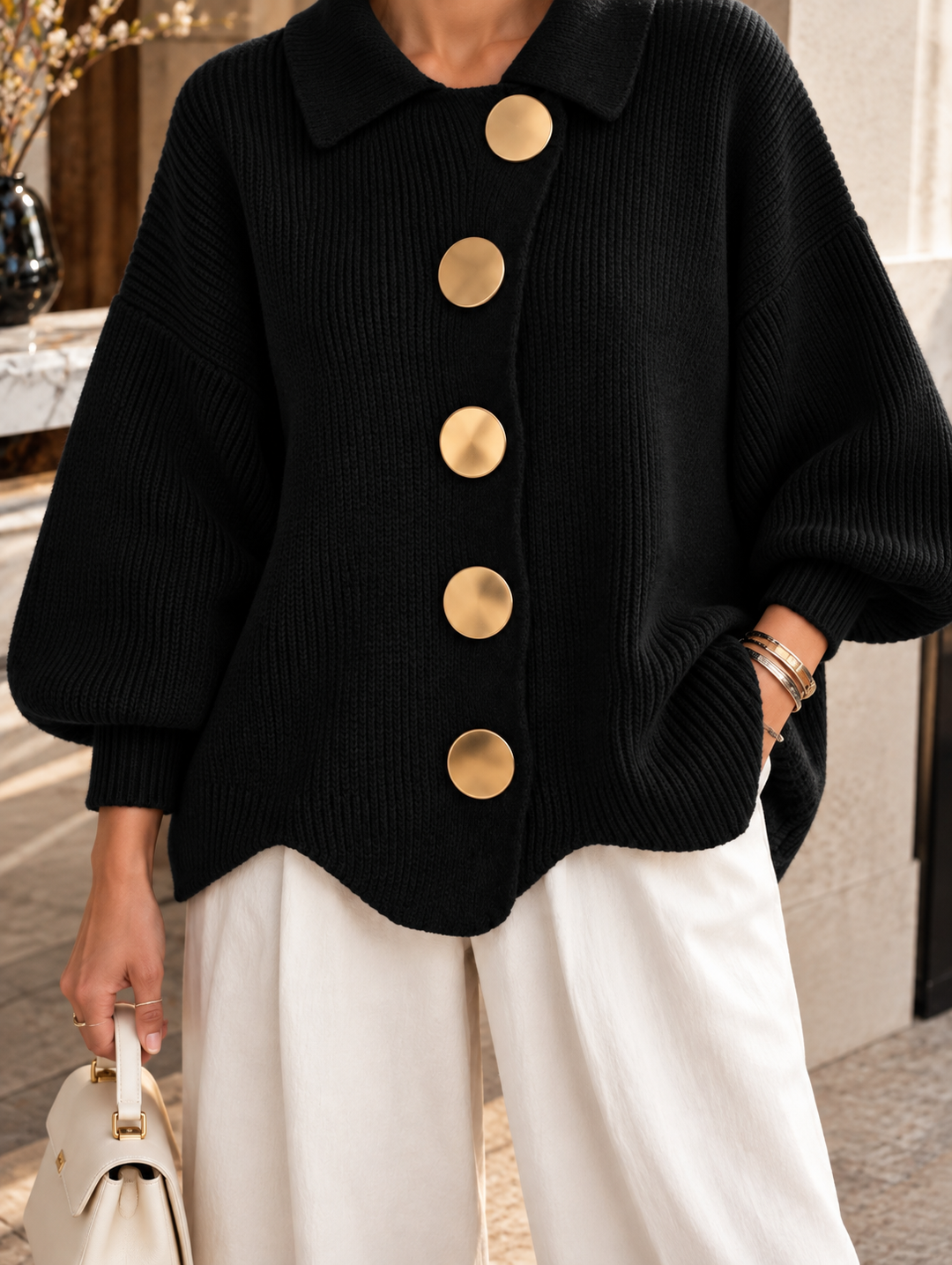 CÉLESTE™ | Cardigan Oversize à Boutons Dorés