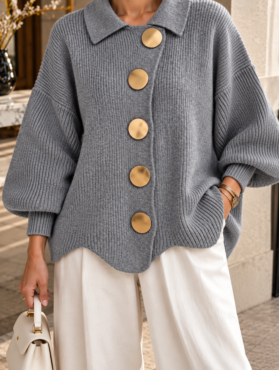 CÉLESTE™ | Cardigan Oversize à Boutons Dorés