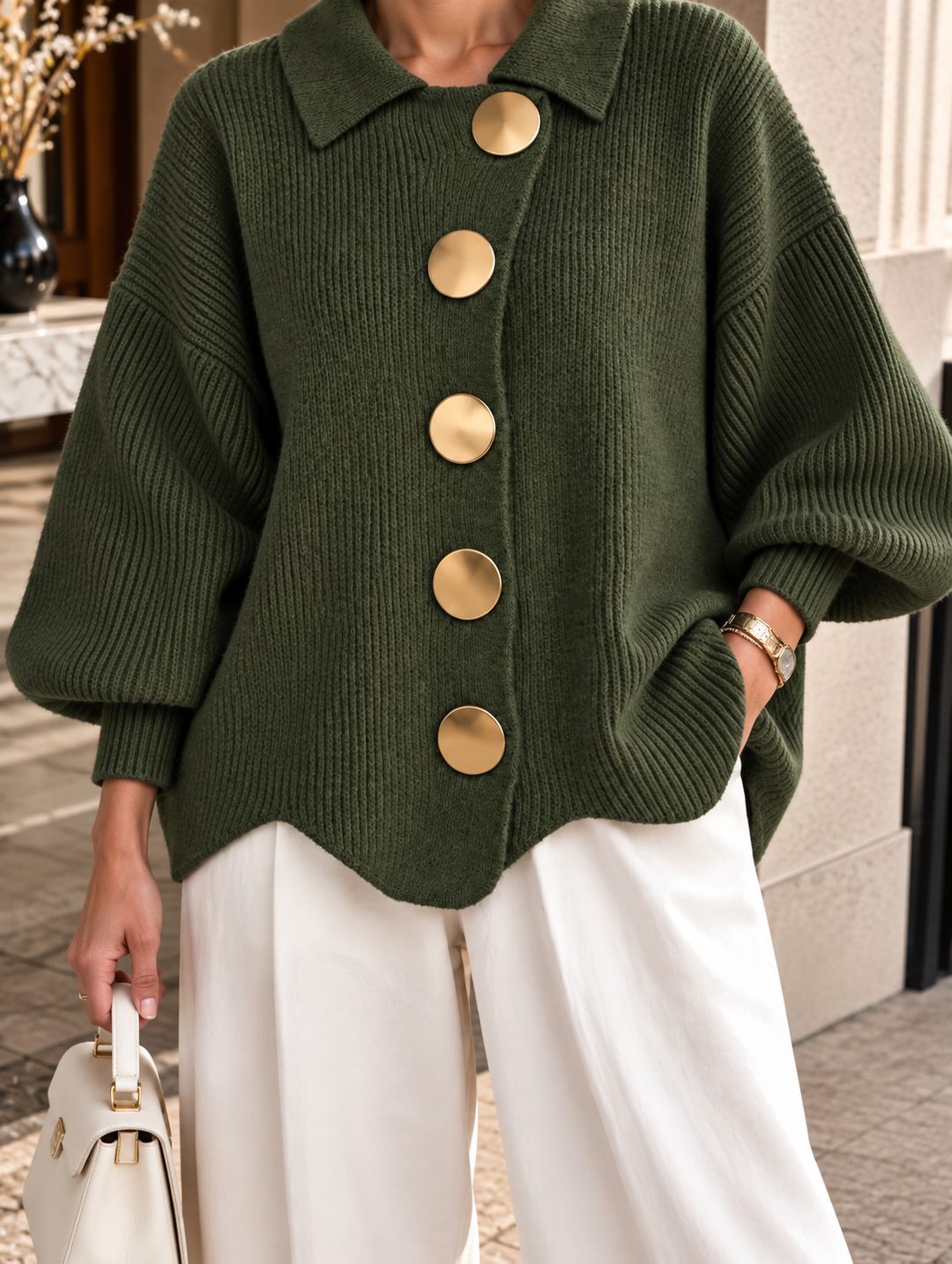 CÉLESTE™ | Cardigan Oversize à Boutons Dorés