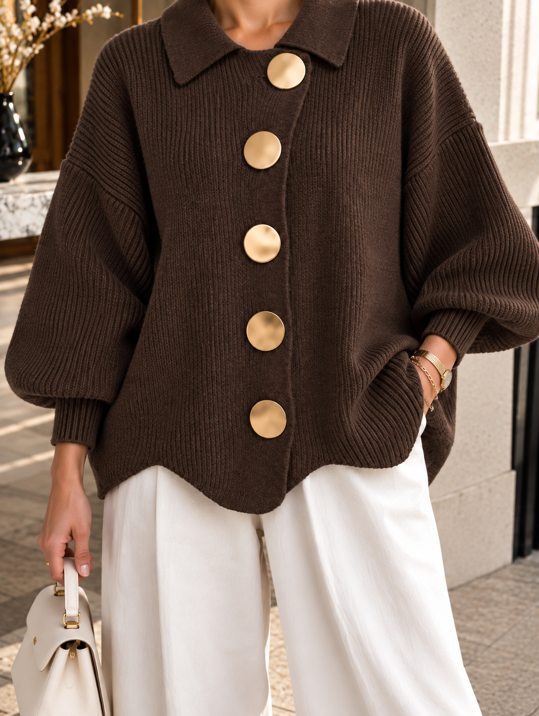 CÉLESTE™ | Cardigan Oversize à Boutons Dorés