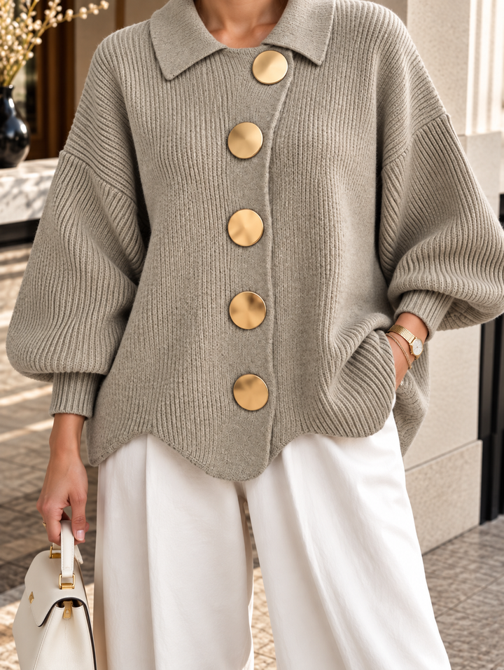 CÉLESTE™ | Cardigan Oversize à Boutons Dorés