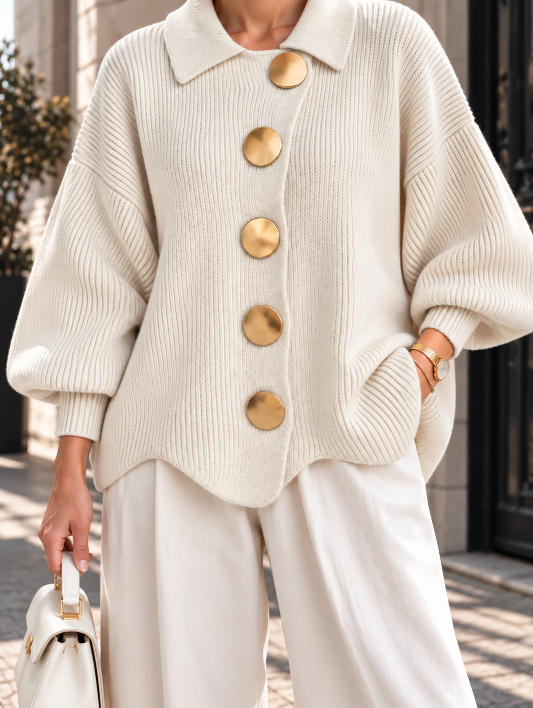 CÉLESTE™ | Cardigan Oversize à Boutons Dorés