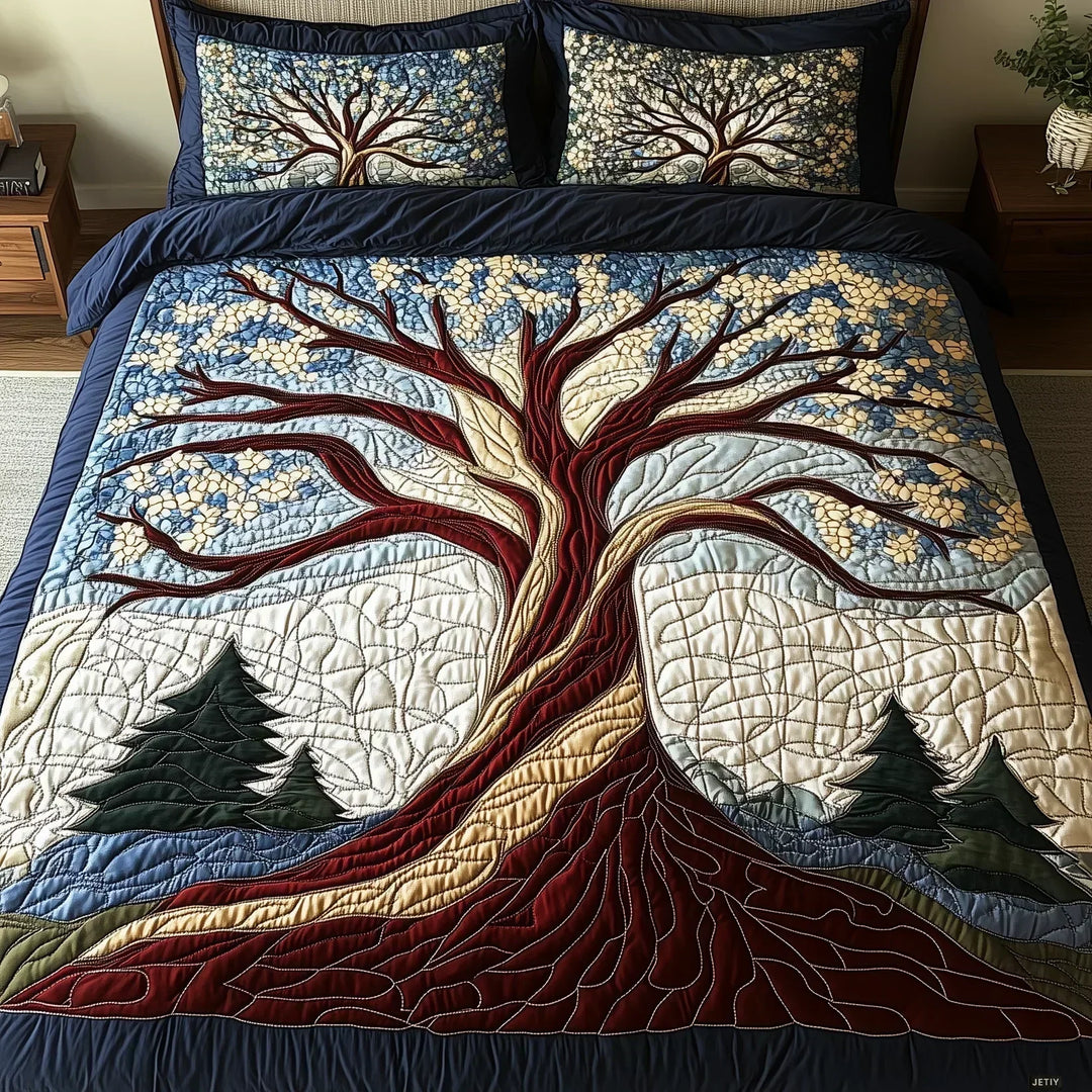 Parure de Lit Matelassée 3 Pièces – Harmonie de la Forêt