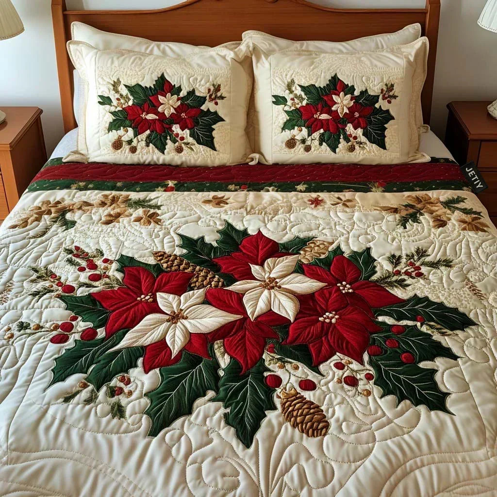 Parure de Lit Matelassée 3 Pièces – Charme des Poinsettias