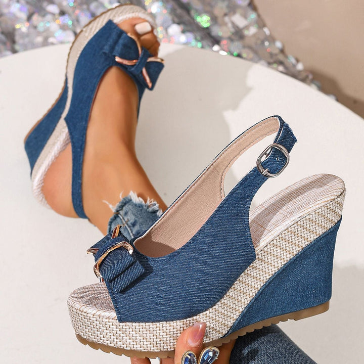 Celeste Compensées en Denim à Nœud