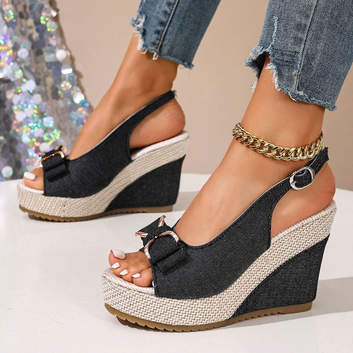 Celeste Compensées en Denim à Nœud