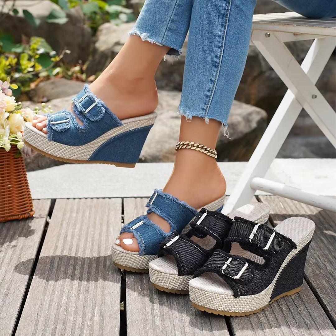 Elara Sandales Compensées en Denim