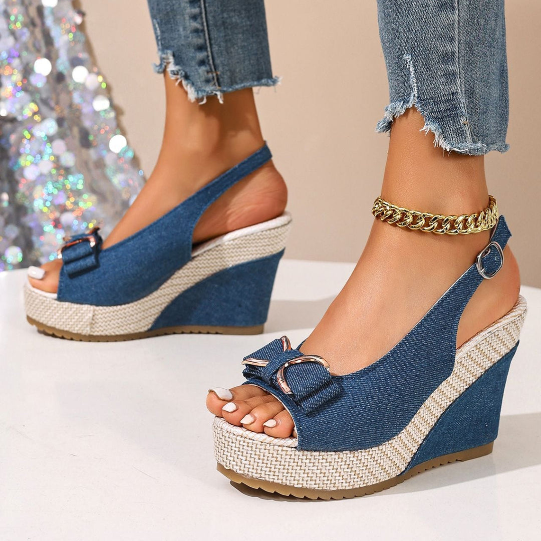 Celeste Compensées en Denim à Nœud