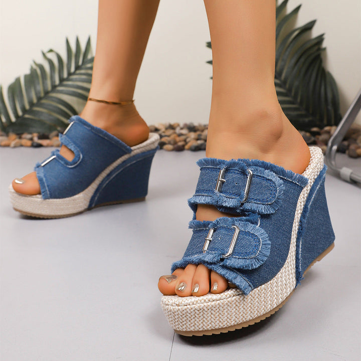 Elara Sandales Compensées en Denim