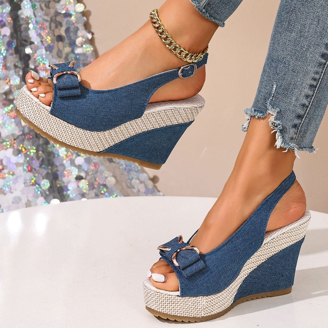 Celeste Compensées en Denim à Nœud