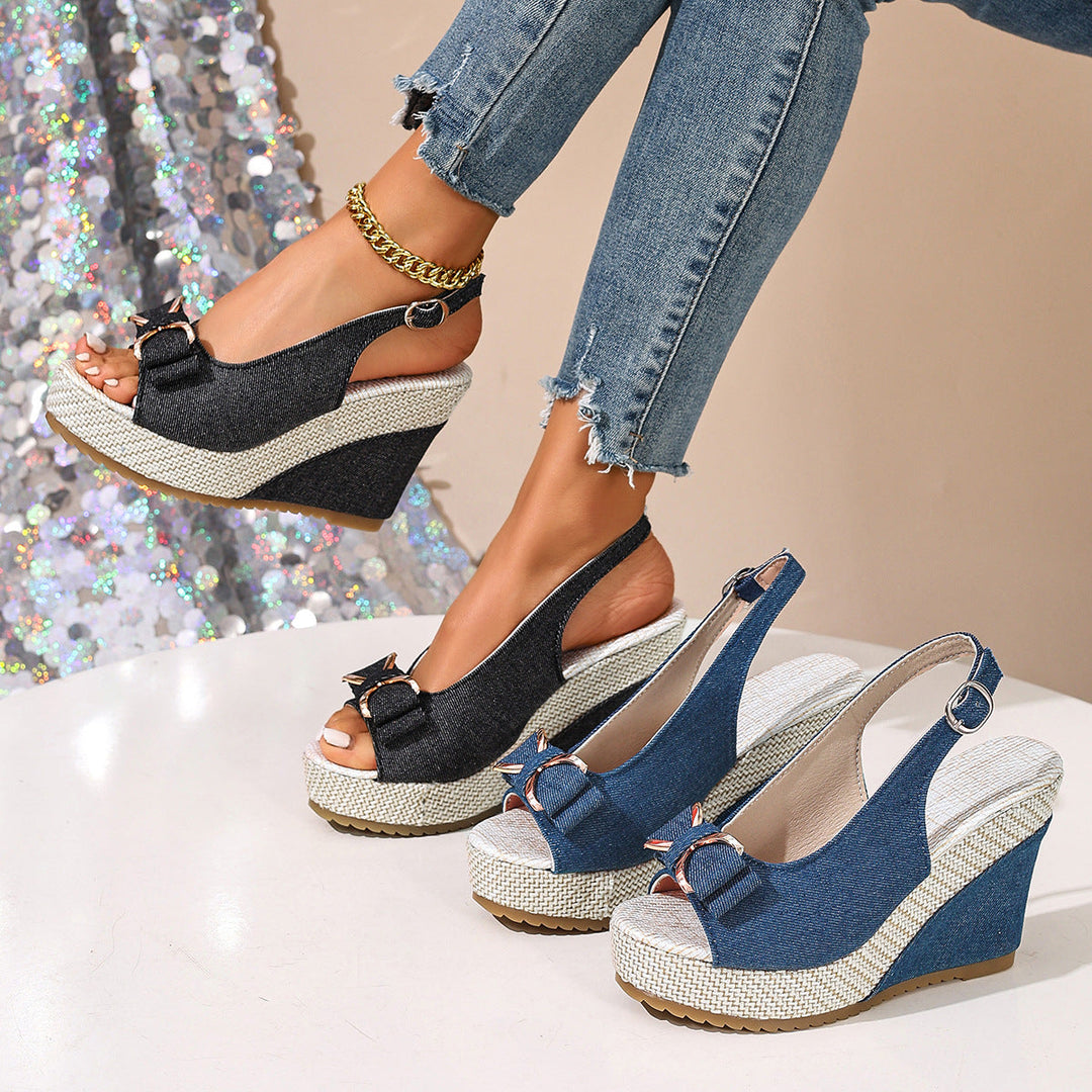 Celeste Compensées en Denim à Nœud