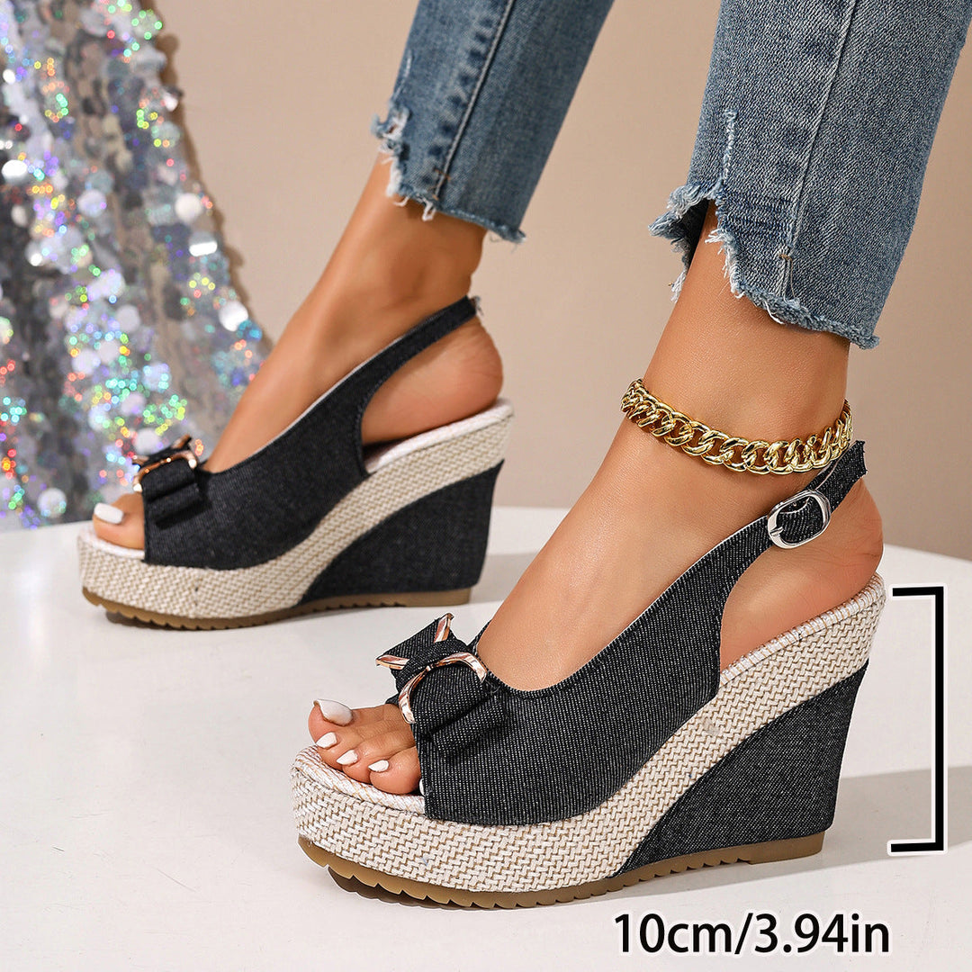 Celeste Compensées en Denim à Nœud