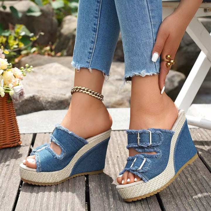 Elara Sandales Compensées en Denim