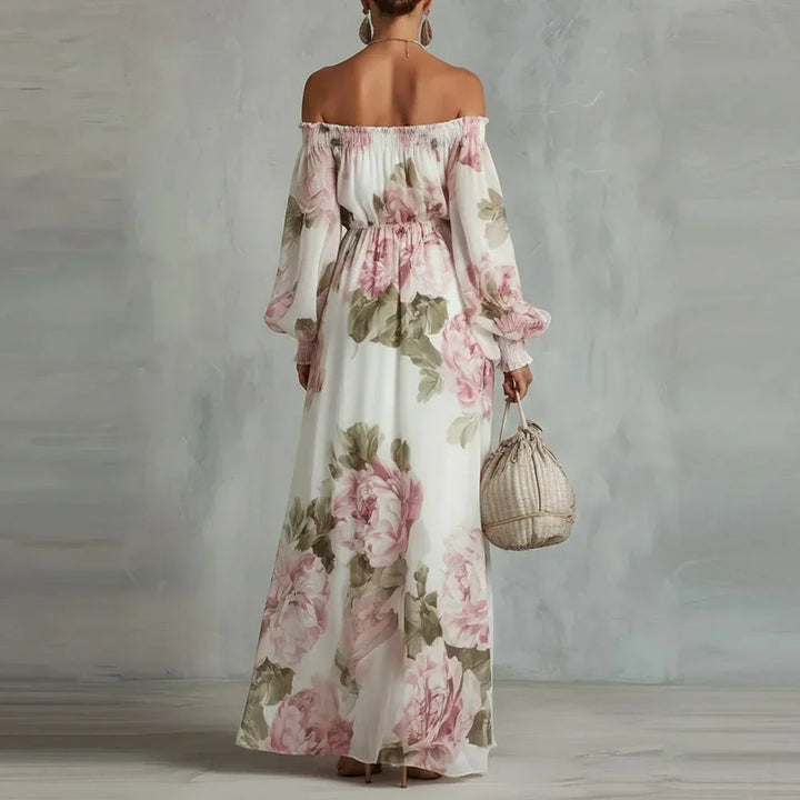 Payton | Robe Longue Fleurie Épaules Dénudées, Manches Longues