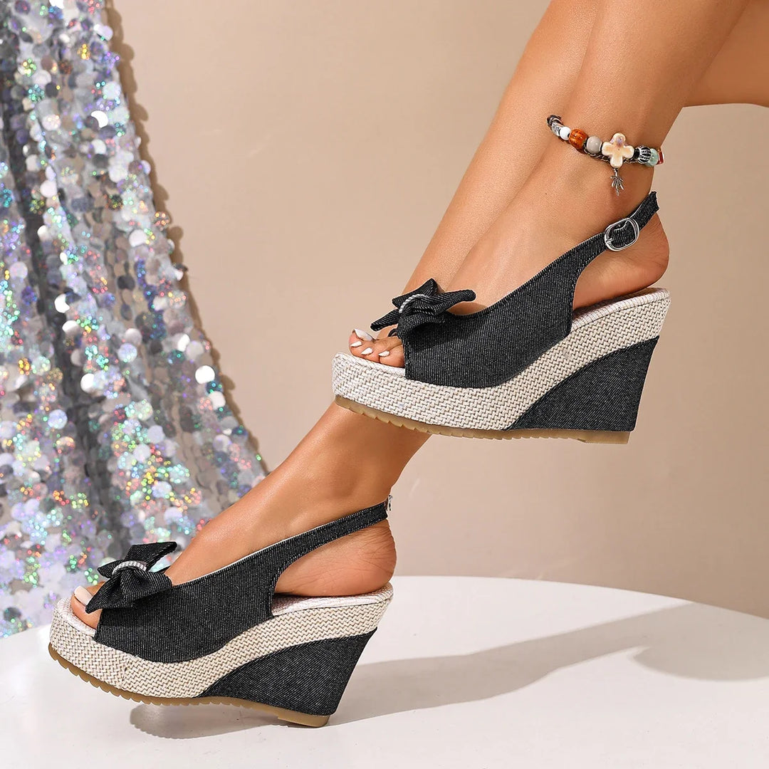 Anna Sandales Compensées en Denim