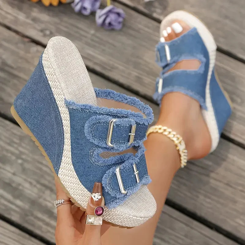 Elara Sandales Compensées en Denim