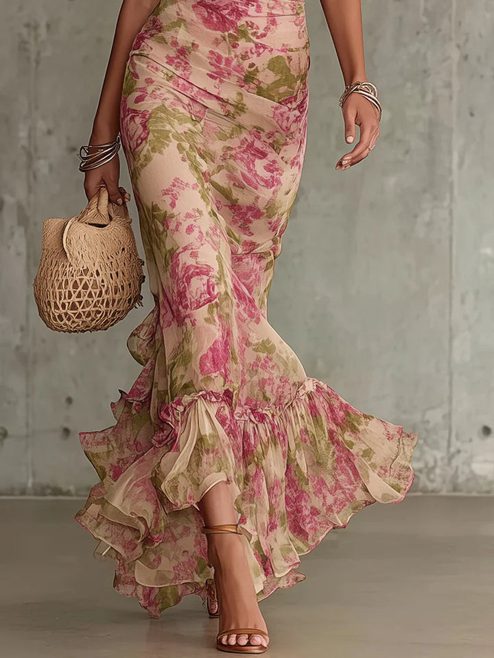 Fiora | Robe Maxi Romantique Vintage à Manches Bouffantes et Motif Roses