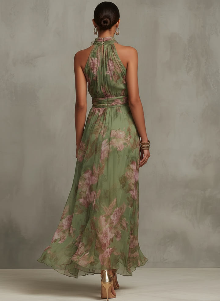 Serena — Robe Maxi Élégante en Chiffon Fleuri à Col Halter