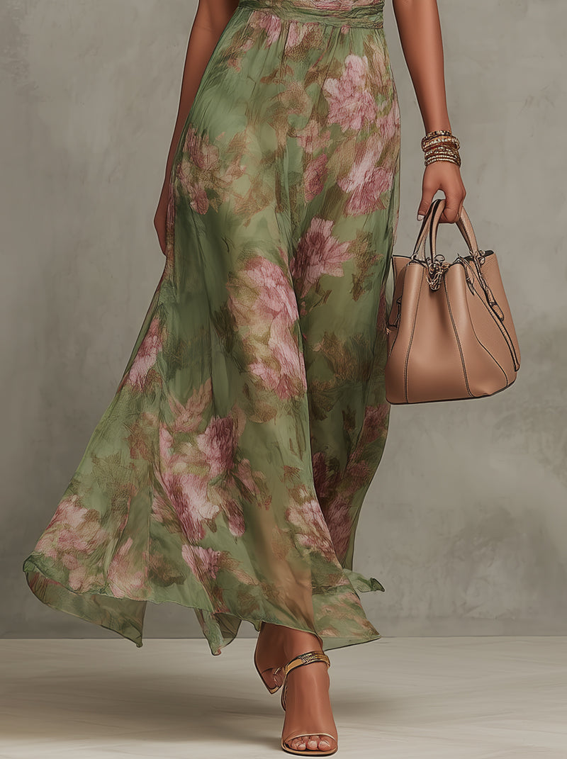 Serena — Robe Maxi Élégante en Chiffon Fleuri à Col Halter