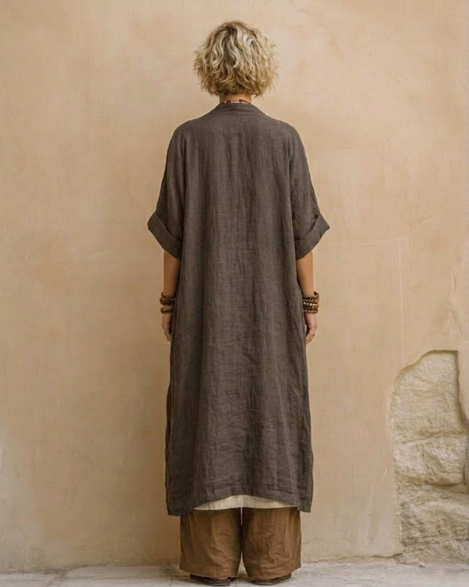 Giulia - Ensemble Bohème Nomade Trois Pièces Gris Foncé et Marron à Motif Tribal