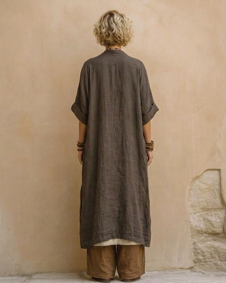 Giulia - Ensemble Bohème Nomade Trois Pièces Gris Foncé et Marron à Motif Tribal