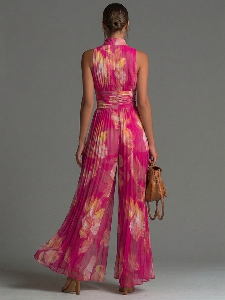 Combinaison Zsófia | Chiffon Plissé Fleuri Fuchsia • S1