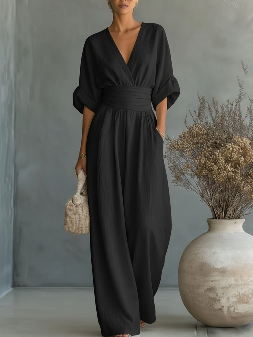 Combinaison Élégante Col en V Taille Haute • S1