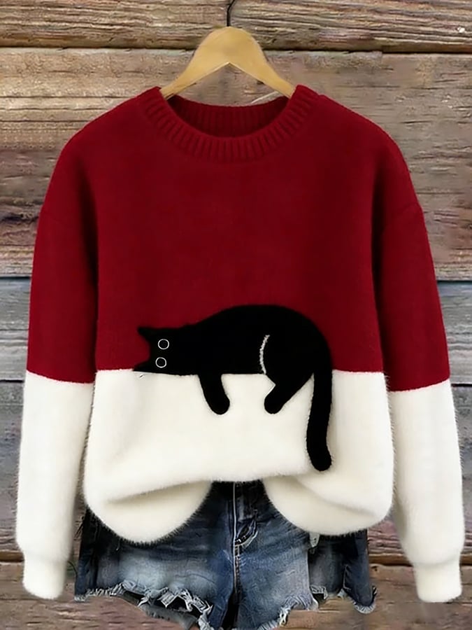 Camille | Pull Oversize Élégant Imprimé Chat