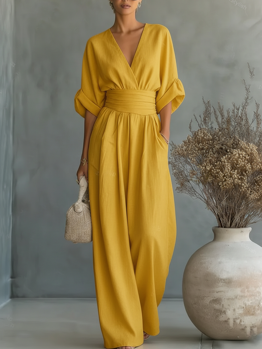 Combinaison Élégante Col en V Taille Haute • S1