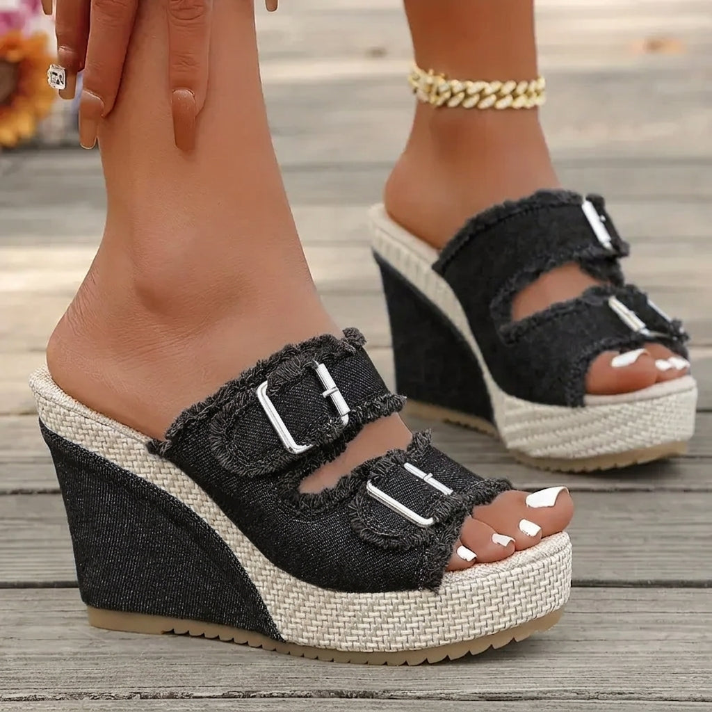 Elara Sandales Compensées en Denim