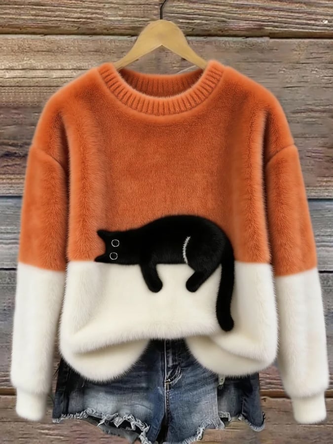 Camille | Pull Oversize Élégant Imprimé Chat