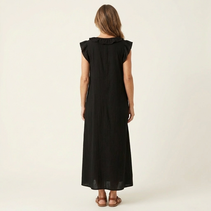Josette | Robe Maxi en Lin à Volants et Col en V